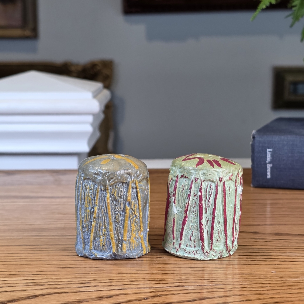 Vintage Rustic Hand Painted Tribal Drum Salt & Pepper Shakers - Primitive Decor